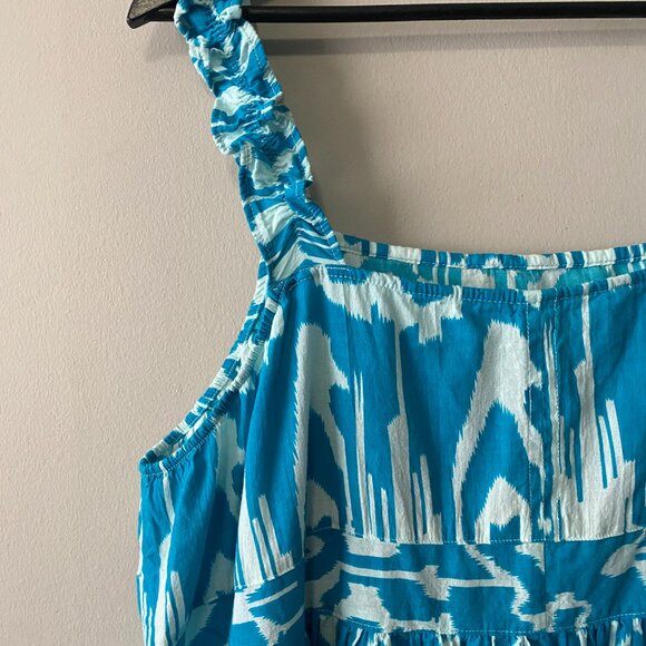 Handmade Plus Size Cotton Blue Pattern Elastic Straps Dress - Picture 8 of 16